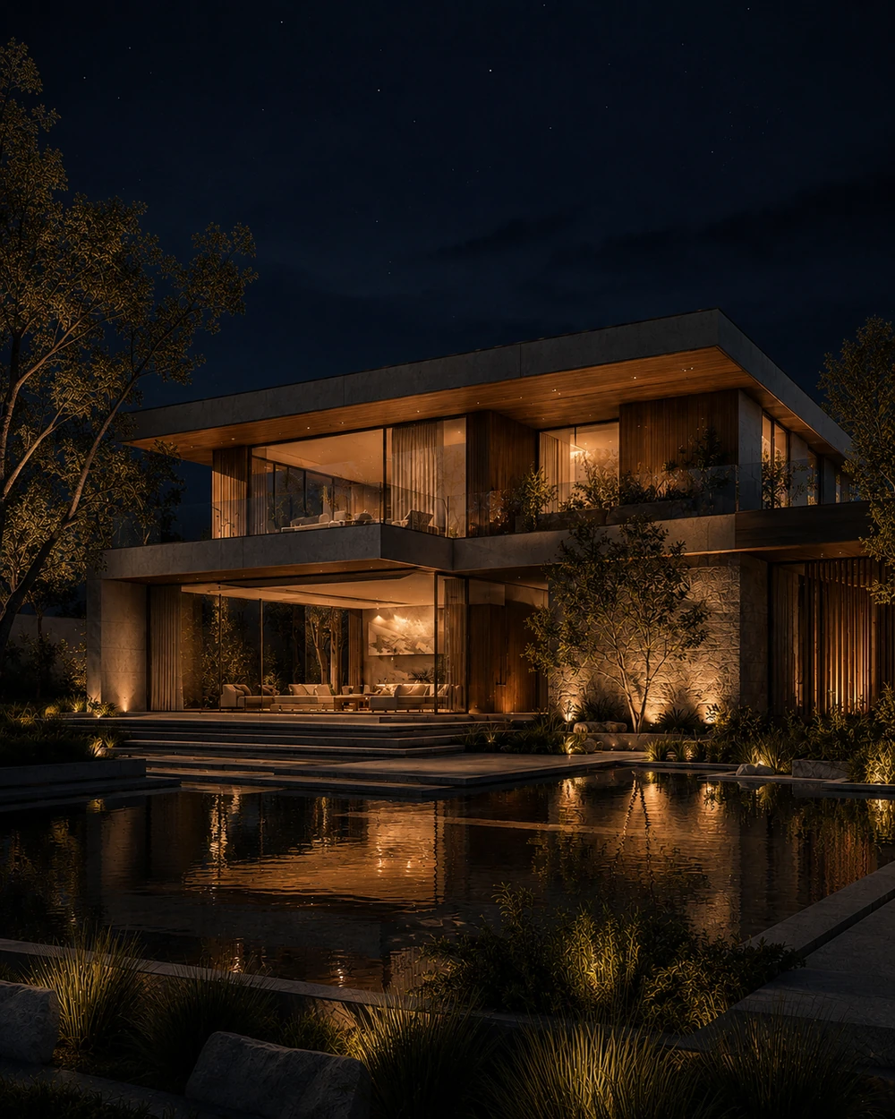 Dark Luxury night-time architectural visualization